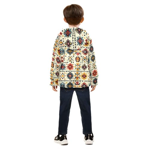 Boho Aztec Ethnic Girls Fleece Jacket Girls Fall Jacket Boys Coats Zip Up Hoodie Children Sherpa Warm Outerwear 2-10T4