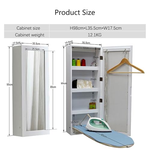 GAENZA Wall Mounted Ironing Board Cabinet, Foldable Ironing Board Closet with Storage Shelves, Built in Ironing Board with Mirror Door, for Small Houses, Sewing Rooms, Bedrooms - Image 2