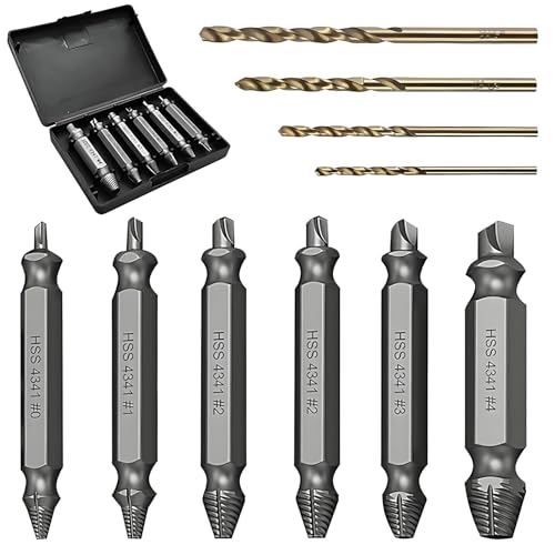 Xynovate 10 pieces Extracteur Vis Cassée Set, Extracteur de Vis Dénudé, Professional Accessory Rotary Drill pour Métal, Accessoires pour Perceuses-visseuses, Avec 4 Forets