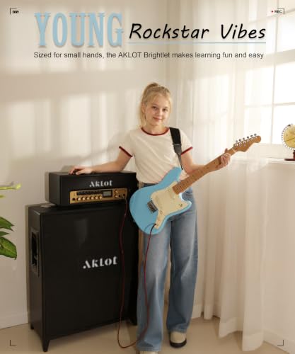 Image of AKLOT Mini Kids Electric Guitar: 3 /4 Size Guitar Kit for Beginners, 1.5in Narrow Neck for Small Hands, Easy to Play, Age 6-12, 36 inch, 10W Amp, Gig Bag, Strap, Cable, Picks & Lesson Book (Blue)