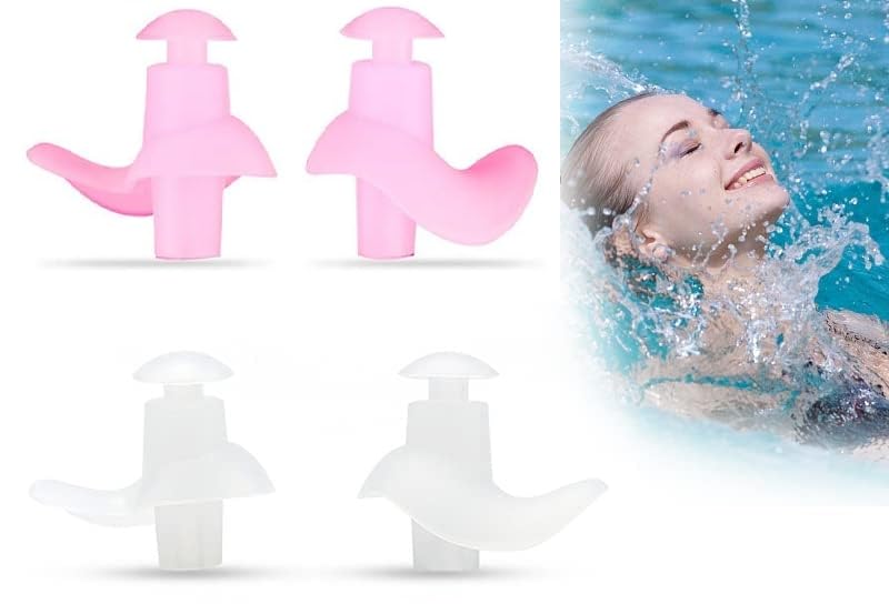Image of Silicone Earplugs for Swimming Bathing and Sleeping, Professional Noise Reduction Reusable Silicone Swim Earplugs for Adult Swimmers Children Diving (2 Pair) (Pink White)