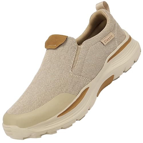 Scarpe Uomo Pianta Larga Sneakers Ortopediche Mocassino Casual Chiusura con Strap Senza Lacci(Beige,46 EU)