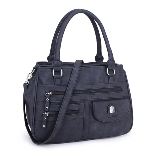 irisaa Handtasche Damen Umhängetasche Medium Schultertasche praktische Henkeltasche mit vielen Fächern Hobo Taschen Vintage Look mit Reißverschluss, Damen Tasche:Pure Schwarz