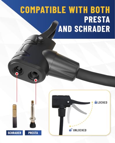 Image of GERCHWAY Presta Valve Air Chuck - Digital Bike Tire Inflator with Pressure Gauge - Schrader to Presta Valve Adapter for Air Compressor