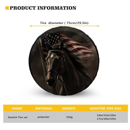 Image of Pensura 14-19 inch Spare Tire Cover Universal Fit for Trailer, SUVs, Trucks, Cool Horse American Flag Design Tough Tire Wheel Soft Cover