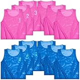 Boyiee Pinnies Scrimmage Vests, Nylon Mesh Team Practice Jersey Youth Pinnies for Sports Basketball Soccer Football(Blue and Rose Red,6-12 Years)
