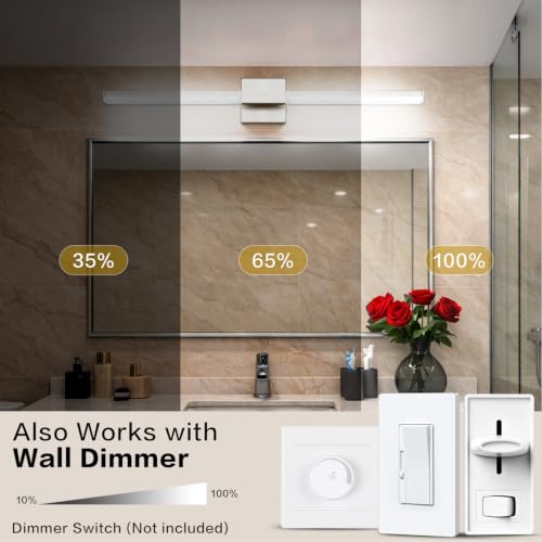 Image of SOLFART Bathroom Light Fixture Dimmable: Brushed Nickel 24-Inch Built-in Step Dimming Vanity Lights for Bathroom ETL IP44