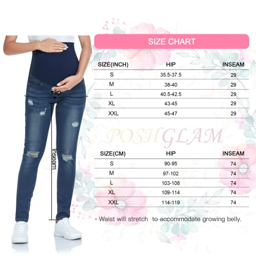 Poshglam Women's Maternity Skinny Jeans Over Belly Slim Comfy Stretch Denim Jeggings(Indigo Ripped, Small) #TOP6