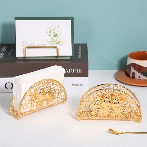ABOOFAN 2pcs Metal Napkin Holder Decorative Serviette Holder for Table Gold Napkin Stand for Home Kitchen Restaurant Hotel Reception and Party - Image 3