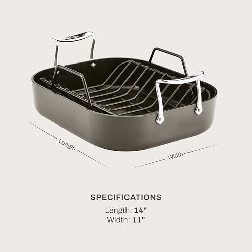 Image of All-Clad Essentials Hard Anodized Nonstick Roaster with Rack 11x14 Inch Oven Broiler Safe 500F Roaster Pan, Pots and Pans, Cookware Black
