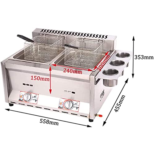Gewerbliche Gas Fritteuse, Edelstahl Fritteuse, 12L Gas Fritteuse,mit Korb und Deckeln Edelstahl-Arbeitsplatte mit Metallrohr-Fritteuse Hähnchenchips Fritteuse – Bild 4