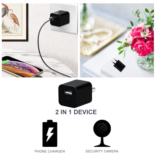 Security Camera Hidden Camera Charger 1080P Indoor Secret Cameras-NO WIFI | Mini Spy Camera with EU to UK Adapter Small Nanny Cameras with Motion Detection Loop Recording for Indoor Surveillance - Image 2
