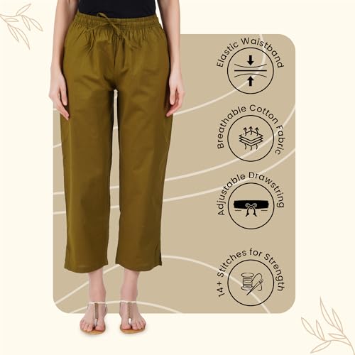 Image of Happy Bunny Parallel Pants for Women 100% Cotton Ankle Length Trousers Regular Fit with Elastic Drawstring Stylish & Pockets Casual Formal Wear for Office & Home