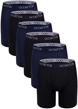 Men's Boxer Briefs Long Leg Big and Tall Combed Cotton Underwear Open Fly 6-Pack