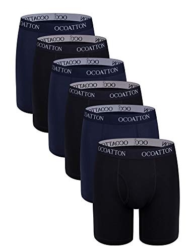 Men's Boxer Briefs Long Leg Big and Tall Combed Cotton Underwear Open Fly 6-Pack