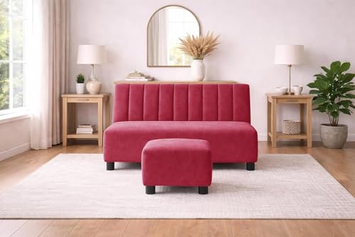 Image of Rosebell Sofa Set with Ottoman Combo 2 Seater Sofa Set with Matching Footrest for Living Room & Bedroom - Red Color