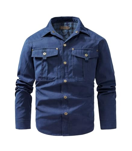Image of FTIMILD Men's Flannel Lined Shirt Jacket Rugged Snap Button Shacket Cowboy Western Style Long Sleeve Outdoor Fall Jacket