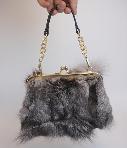 Image of Luxurious Fashion Natural Fox Fur with Hair Handbag for Women and Ladies