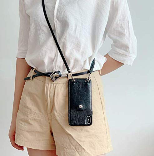 Jaorty Pu Leather Wallet Case For Iphone 7/8 Necklace Lanyard Case Cover With Card Holder Adjustable Detachable Anti-Lost Neck Strap For 4.7 Inch Apple Iphone 7 Iphone 8 Iphone Se 2020 Edition,Black #TOP5