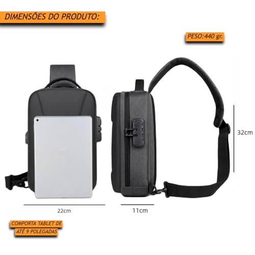 TOKSHOP Mochila Transversal de Ombro Lateral Anti Furto Impermeável Shoulderbag Tiracolo Unissex com