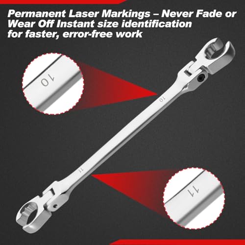 Image of Flex Head Flare Nut Wrench 10 * 11mm Flare Nut Wrench Set Metric Flare Tool Double Flexible Flare Nut Line Wrench Flare Tool Flex Tools 40Cr for Automotive Repairs Plumbing Repairs