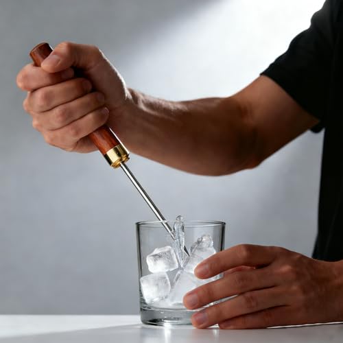 Wood Handle Ice Pick, 8.7 Inch Stainless Steel Ice Picks for Breaking Ice with Protective Cover for Bar and Kitchen