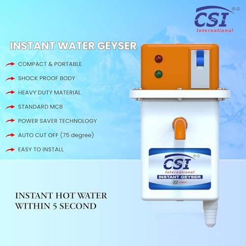 Image of CSI INTERNATIONAL Instant Water Geyser 1 L Portable water heater, Made of First Class ABS Plastic, Auto Cut Off Feature with 1 Year Warranty For Home, Office, Restaurant etc Geyser
