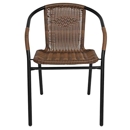 Image of EMMA + OLIVER Set of 2 Modern PE Rattan Stack Chairs, Indoor /Outdoor Patio Dining Chairs, No Assembly Required, Brown