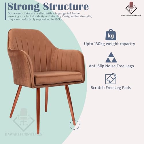 Image of Set of 2 Accent Chair for Living Room | Modern Armchair in Soft Velvet Fabric with Sturdy Legs | Premium Chair for Home Living Room Bedroom Restaurent | (Bronze Legs, Light Brown)