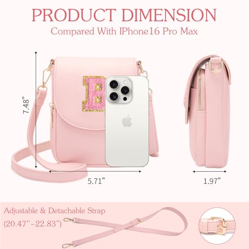 Image of Viverte Crossbody Purse for Teen Girls Small Initial Cell Phone Toddler Purse Leather Triple Compartment Crossbody Bags