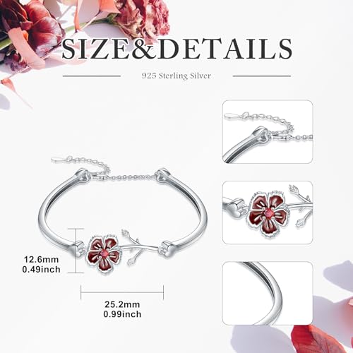 Image of Sunflower /Lily of Valley /Carnation /Camellia /Daisy /Peach Blossom /Rose /Tulip Bracelet 925 Sterling Silver Birth Flower Bracelet for Women Jewelry Gifts