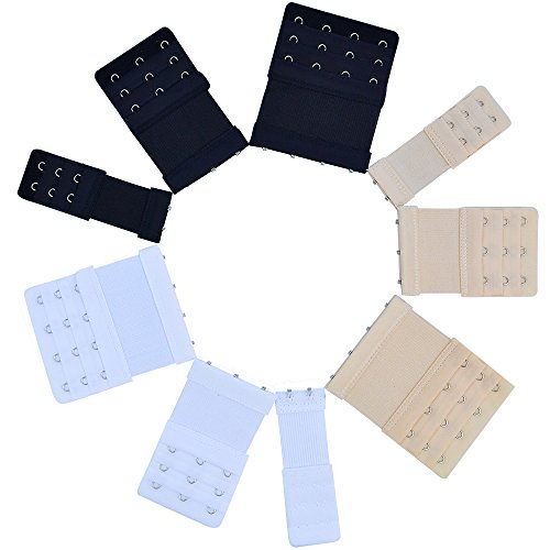 Bantoye 9Pcs Bra Extender 2 Hooks/3 Hooks/4 Hooks Nylon Elastic Back Bra Band Extension Strap Black & White & Nude #TOP4