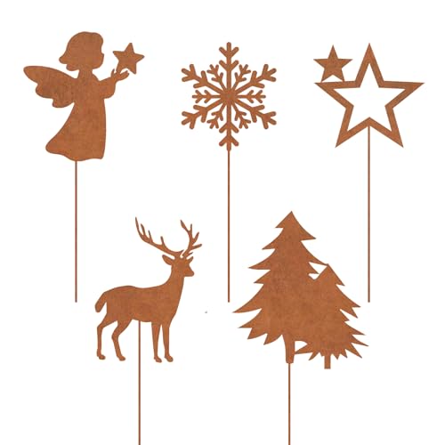 VerLuky 5er Set Gartenstecker Weihnachten mit Rentiere Weihnachtsbaum...