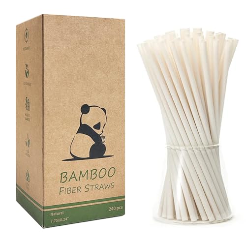 Lot de 240 Naturel Bambou Fibre Pailles – 19,8 x 0,6 cm, Bambou Pailles Jetables pour Boissons Chaudes et Froides, 100% Bio-dégradables & Sans Plas-tique