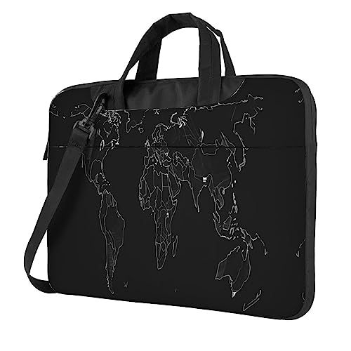 Sac à main de bureau imprimé carte du monde noire pour ordinateur 13 pouces