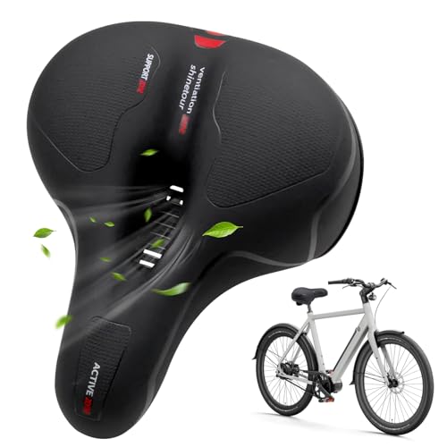 Sella Bici Comoda Ammortizzata Con Doppie Sfere Antiurto, Sellino Bicicletta Largo In Pelle Antiscivolo A Nido D’Ape Con Foro Centrale Ventilato Per Mtb E Bici Da Strada, Colore Nero Rosso - 8