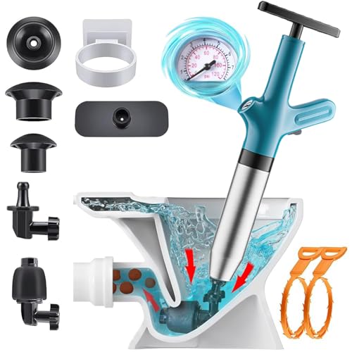 NiC IS COCNG Desatascador inodoro,Desatascador tuberias profesional, desatascador wc, desatascador tuberias a presion, pistola desatascador con 3 ventosas para Cuartos de Baño Inodoros (Azul)