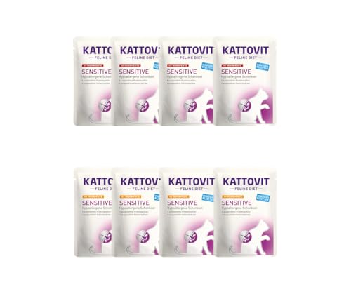 Kattovit Sensitive Frischebeutel | Bundle Huhn+Pute & Huhn+Ente | 2 Sorten 8x85g | Sparbundle