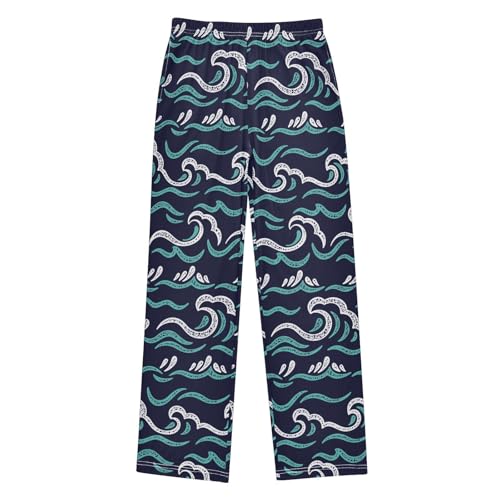 Marine Sea Wave Boys Long Pants Soft Trousers Elastic Waist Kids Lounge Bottoms with Pockets S-XL