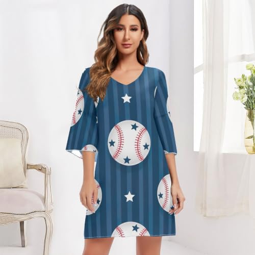 Robe d'été hawaïenne à rayures bleues et blanches avec col en V fluide