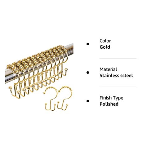 Bathdesign Shower Curtain Hooks Rings, Stainless Steel Rust Proof Double Sided Shower Curtain Hooks, For Bathroom Shower Rods Curtains, Set Of 12 Shower Curtain Hooks (Gold) #TOP6