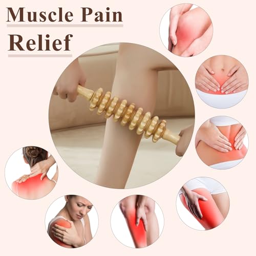 Image of Muscle Roller Wood Cellulite Massage Roller Deep Tissue Massager Wood Therapy Massage Tools Fascia Blaster for Lymphatic Drainage, Muscle Relief(9-Wheel)