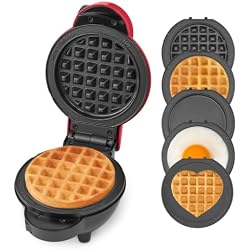 Dash MultiMaker® Mini System - Compact Waffle Maker for Family Breakfasts - Removable Griddle Plates & nonstick surface - 5 Plates - Red