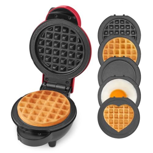 Dash MultiMaker Mini Waffle Maker, Removable Waffle & Griddle Plates, Red