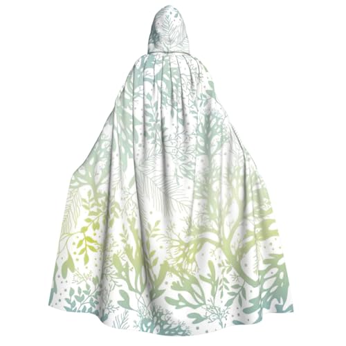 Cape à capuche imprimé algues vertes bleu marine 190 cm bal masqué et cosplay