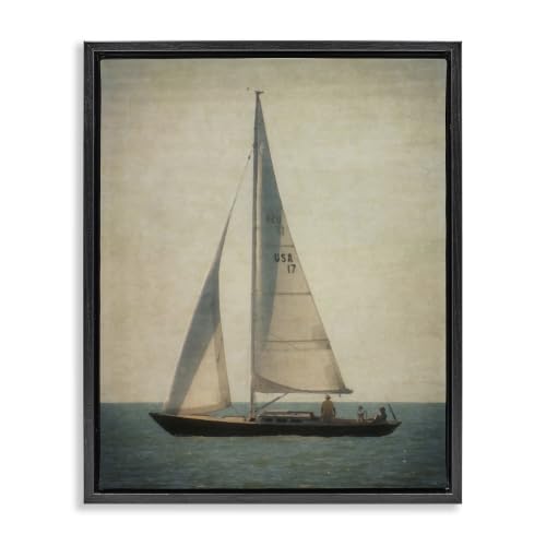 Lone Sailboat Quiet Ocean Landscape, 16 x 20 Inch Canvas in Floater Frame