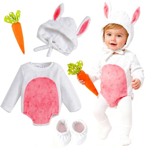 Beipegin Deguisement Lapin Bébé Garçon Fille,Grenouillere Oreille de Lapin Body Bebe Combinaison Deguisement Paques Halloween 0-18 Mois