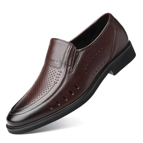 YZABEL Men's Classic Pointed Toe Slip-On Low-top Leather Oxfords Dress Shoes, Stylish Summer Breathable Hollow Casual Shoes, Rubber Non-Slip for Daily Commuting Activity