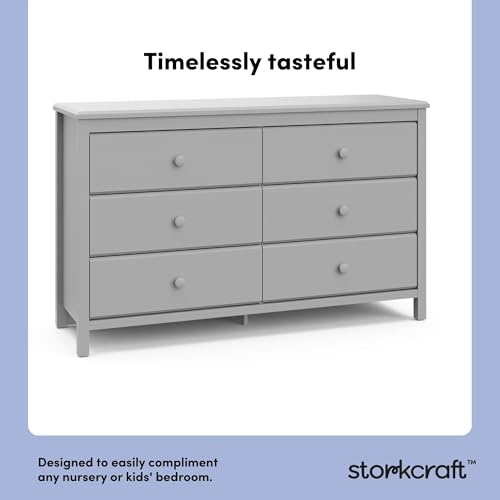 Image of Storkcraft Alpine 6-Drawer Dresser (Pebble Gray) - GREENGUARD Gold Certified, Gray Dresser for Bedroom, Kids & Nursery Storage Drawers, Safety Interlocking Drawers, Pre-Installed Tracks, Kids Bedroom