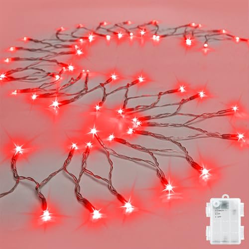 Cshare String Lights Outdoor Waterproof 9.8Ft 30 Led, Red Fairy Lights Battery Operated With Timer Clear Wire For Indoor &Amp; Outdoor Christmas Vanlentines Decorations Garland Party Garden
